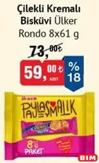 ÜLKER RONDO ÇİLEKLİ KREMALI BİSKÜVİ 8X61 G